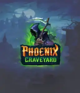 ELK Studios' Phoenix Graveyard game screen, showcasing the mystical graveyard and the legendary phoenix rising from the ashes. The visual highlights the slot's innovative expanding reels, enhanced by its beautifully crafted symbols and supernatural theme. It vividly depicts the game's theme of rebirth and immortality, making it enticing for those interested in mythology.